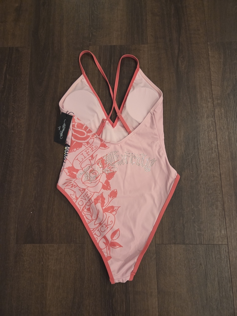 NWT Ed Hardy "Cherry Blossom" One-Piece Swimsuit Tiger Light Pink - Picture 7 of 10